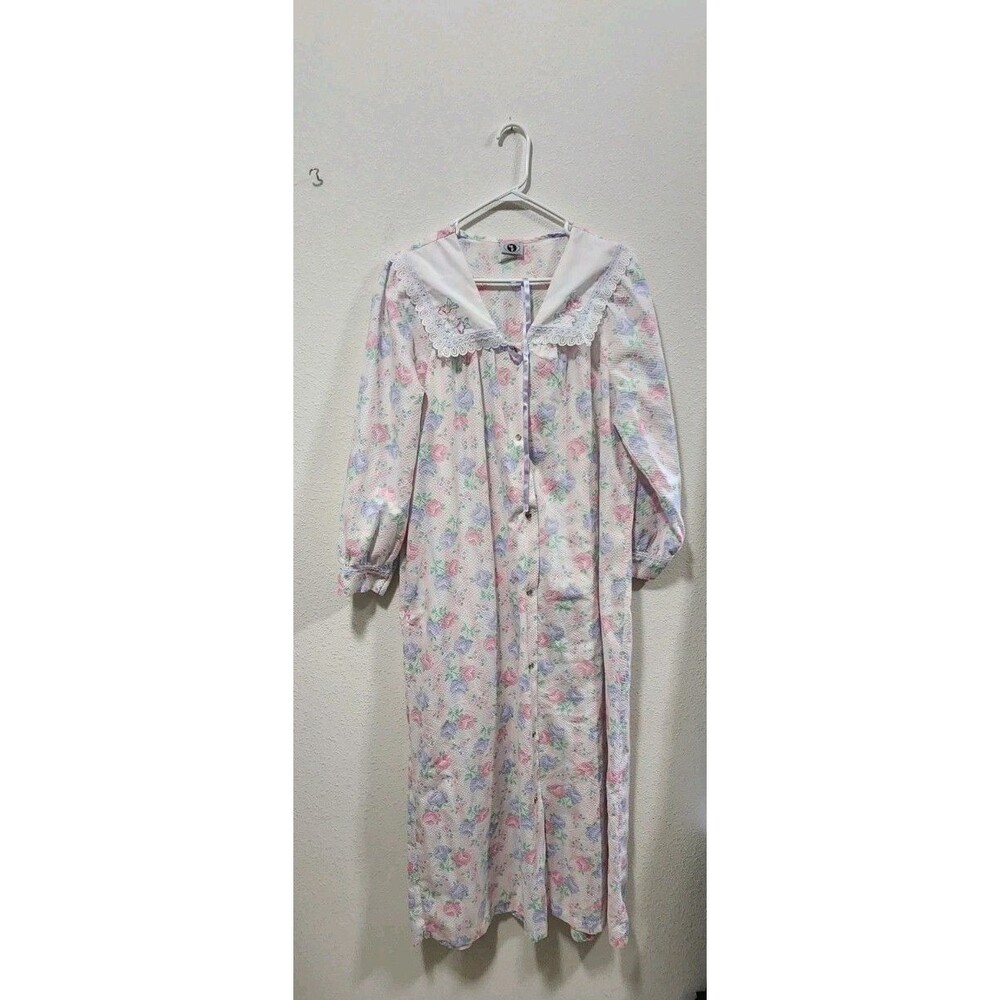 MSL Vintage Longsleeve Maxi Robe Floral  Nap Dress Garden Dress Modest Sz  L